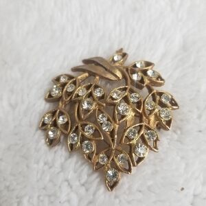 Vintage Rhinestone Leaf Brooch
